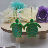 Turtles Earrings - Green Gold Shimmer