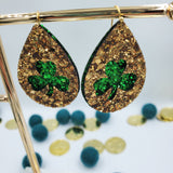 Shamrock/Clover Double Teardrop Earrings (2") - Various - Sapphire-Passion