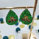 Shamrock/Clover Double Teardrop Earrings (2") - Various - Sapphire-Passion