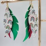Triple Layered Feathered  Earrings (3.6") - Christmas Rainbows