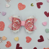 Zariah 3-D Heart Bow (4.5") - Valentine Cheetah on White Glitter