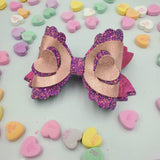 Zariah 3-D Heart Bow (4.5") - Pink Pantina Metallic on Magenta Glitter