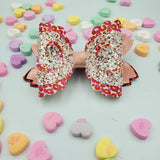 Zariah 3-D Heart Bow (4.5") - Glitter on Valentine Cheetah