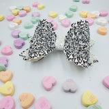 Zariah 3-D Heart Bow (4.5") - Monochrome Hearts with White