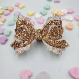 Zariah 3-D Heart Bow (4.5") - Copper Glitter on Rainbows