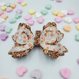 Zariah 3-D Heart Bow (4.5") - Rainbows on Copper Glitter