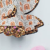 Zariah 3-D Heart Bow (4.5") - Rainbows on Copper Glitter