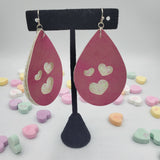 Heart Cutout Teardrop Double Layer Earrings - Fushia Patina on White Glitter