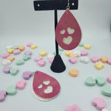 Heart Cutout Teardrop Double Layer Earrings - Fushia Patina on White Glitter