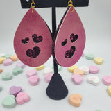 Heart Cutout Teardrop Double Layer Earrings - Fushia Patina on Maroon Glitter