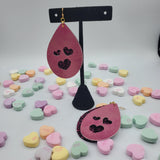 Heart Cutout Teardrop Double Layer Earrings - Fushia Patina on Maroon Glitter