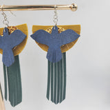 Bird Fringe (4 layers - 4") - Patina Pink, Tan Glitter Suede, White Glitter, and Topaz (1)