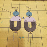 Geometric Earrings (4.5") - Design 2 - Topaz, Pink, Glitter Grey, & Charm