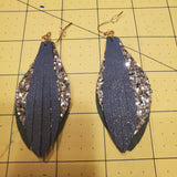 Fringed Eliza Earrings (3") - Glitter Blue, Silver/Gold Glitter, & Green