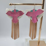 Bird Fringe (4 layers - 4") - Patina Pink, Tan Glitter Suede, White Glitter, and Topaz (1)