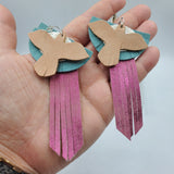 Bird Fringe (4 layers - 4") - Patina Pink, Tan Glitter Suede, White Glitter, and Topaz (2)