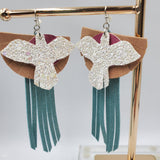 Bird Fringe (4 layers - 4") - Patina Pink, Tan Glitter Suede, White Glitter, and Topaz (3)