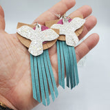 Bird Fringe (4 layers - 4") - Patina Pink, Tan Glitter Suede, White Glitter, and Topaz (3)