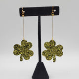 Shamrock/Clover Earrings (3.25") - Green Glitter