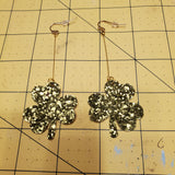 Shamrock/Clover Earrings (3.25") - Green Glitter