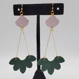 Geometric Earrings (3.5") - Design 3 - Pink Glitter and Green Suede