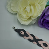 Round Oval Woven Bracelet (Adult) - Pink and Grey Leather