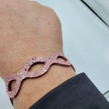 Round Oval Woven Bracelet (Adult) - Pink and Grey Leather