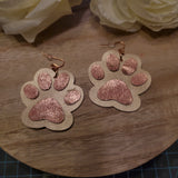 Dog Paw Layer Earrings - Pink Patina on Gold