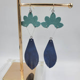 Fringed Eliza Earrings (3.5") - 1/2 Flower Burst - Blue Suedes