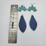 Fringed Eliza Earrings (3.5") - 1/2 Flower Burst - Blue Suedes