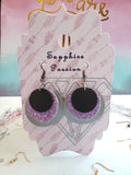 Circle Earrings, Layered - Various, Genuine, Faux & Printed Leather, Suede, Glitter Fabric, Charms - Sapphire-Passion