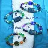 Aromatherapy Bracelets, Stretchy - Various, Peacock or Metallic with Lava Rocks - Sapphire-Passion
