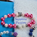 Aromatherapy Bracelets, Stretchy - Various, Peacock or Metallic with Lava Rocks - Sapphire-Passion