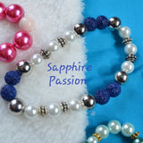 Aromatherapy Bracelets, Stretchy - Various, Peacock or Metallic with Lava Rocks - Sapphire-Passion