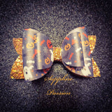 Halloween Bows - Pumpkins Ghosts & Spider Webs, Black with Orange Glitter - Sapphire-Passion