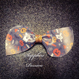 Halloween Bows - Pumpkins Ghosts & Spider Webs, Black with Orange Glitter - Sapphire-Passion