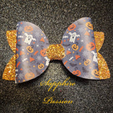 Halloween Bows - Pumpkins Ghosts & Spider Webs, Black with Orange Glitter - Sapphire-Passion