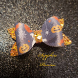 Halloween Bows - Pumpkins Ghosts & Spider Webs, Black with Orange Glitter - Sapphire-Passion