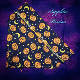 Halloween Dog Bandannas, - Orange Pumpkin, Yellow Moon, Black, Ombre Thread - Sapphire-Passion