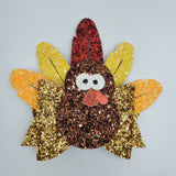 Turkey with Feathers Dolly Bow (4.5") - Various - Sapphire-Passion