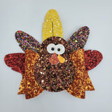 Turkey with Feathers Dolly Bow (4.5") - Various - Sapphire-Passion