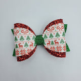 Diva Double Wrap Bow (3.5") - Various, Ugly Sweater, Wool Felt, Red & Green - Sapphire-Passion