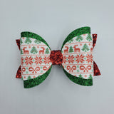 Diva Double Wrap Bow (3.5") - Various, Ugly Sweater, Wool Felt, Red & Green - Sapphire-Passion