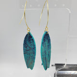 Surfboard and fins Botanical Blue & Gold Dangle Earrings