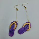 Flip-Flop Sandal Dangle Earrings - Fuchsia & Gold Polynesian Kapa Cloth