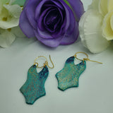 Swim Suit Dangle Earrings - Blue & Gold Botanical
