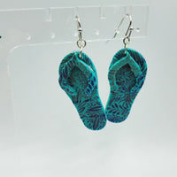 Flip-Flop Sandal Dangle Earrings - Blue & Gold Dangle 