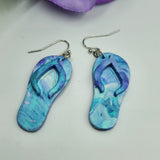 Flip-Flop Sandal Dangle Earrings - Purple & Blue Waves