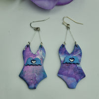 Purple & Blue Waves Swim Suit Dangle Earrings