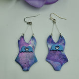 Purple & Blue Waves Swim Suit Dangle Earrings